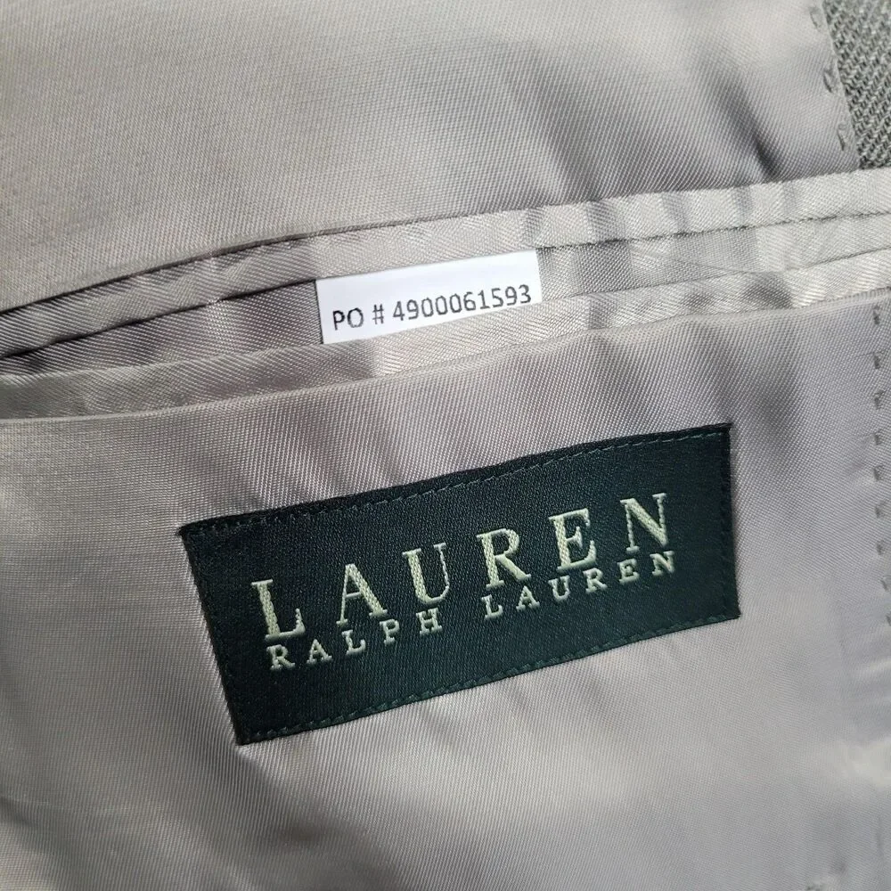 Lauren Ralph Lauren Sport Coat Mens 50L Gray Check Silk Wool 2 Button Blazer